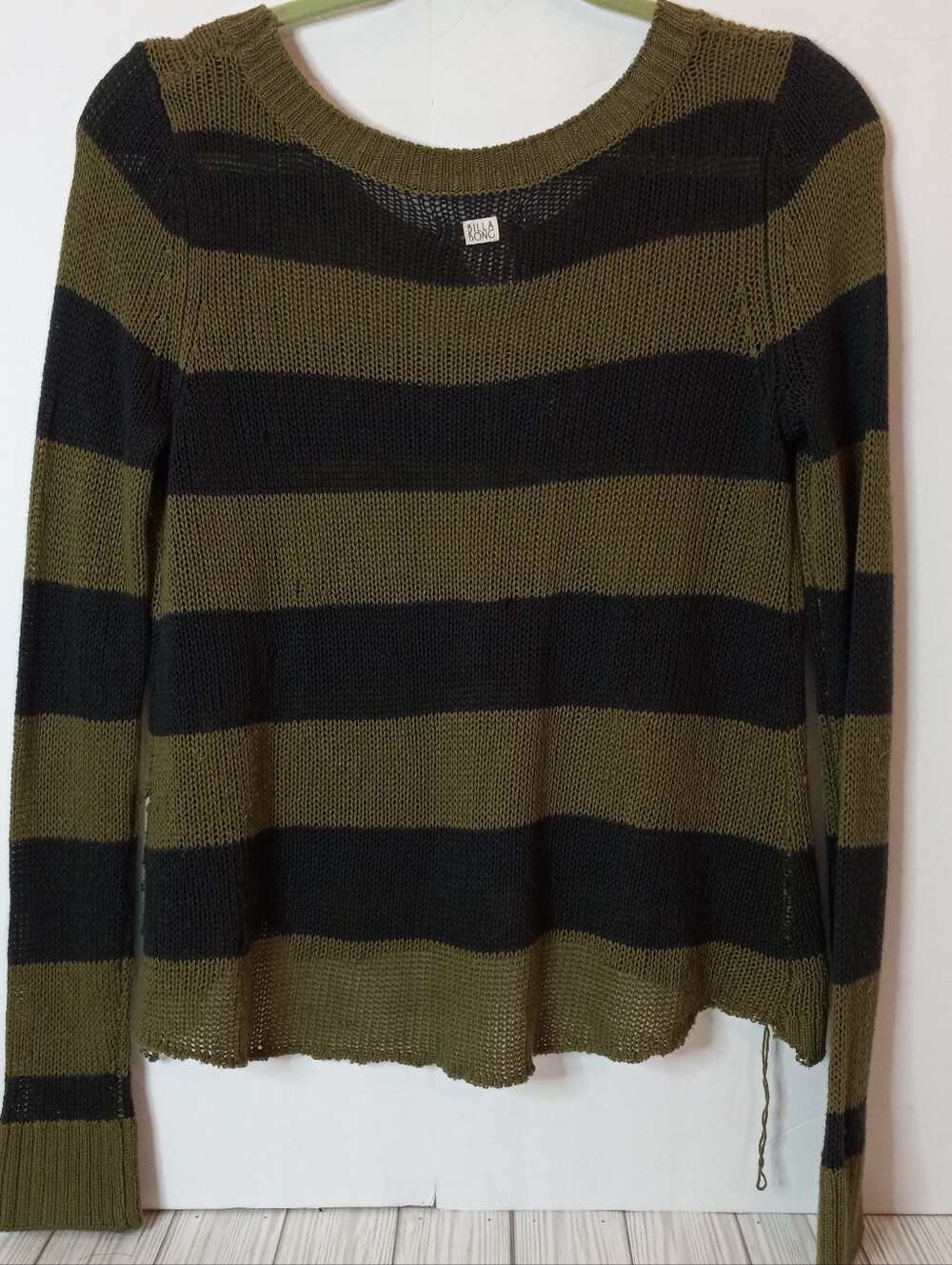 RARE Vintage Billabong Distressed Striped Black & Green Striped Grunge Sweater - Picture 5 of 9